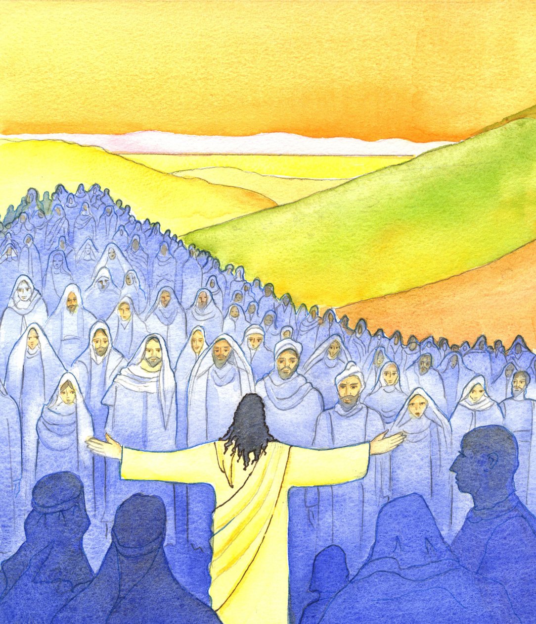 Great Crowds Followed Him, 2001 (w/c på papir) af Elizabeth Wang