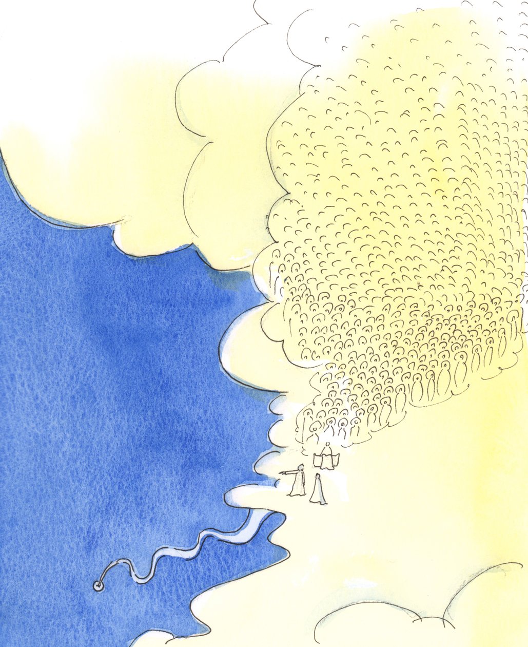 Himlen er så stor, at det fra dens højder kan ses, hvor lille Jorden er, og hvor kort er livet på Jorden, 2003 (w/c på papir) af Elizabeth Wang