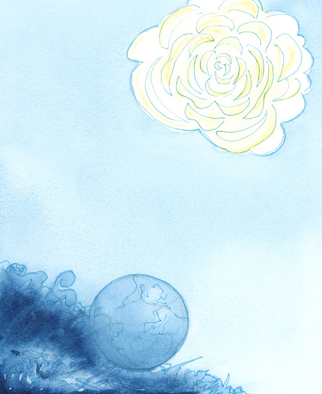 Himlen var repræsenteret som en enorm blomst, hvis hjerte var en smuk, parfumeret, blændende helligdom, 2003 (w/c på papir) af Elizabeth Wang