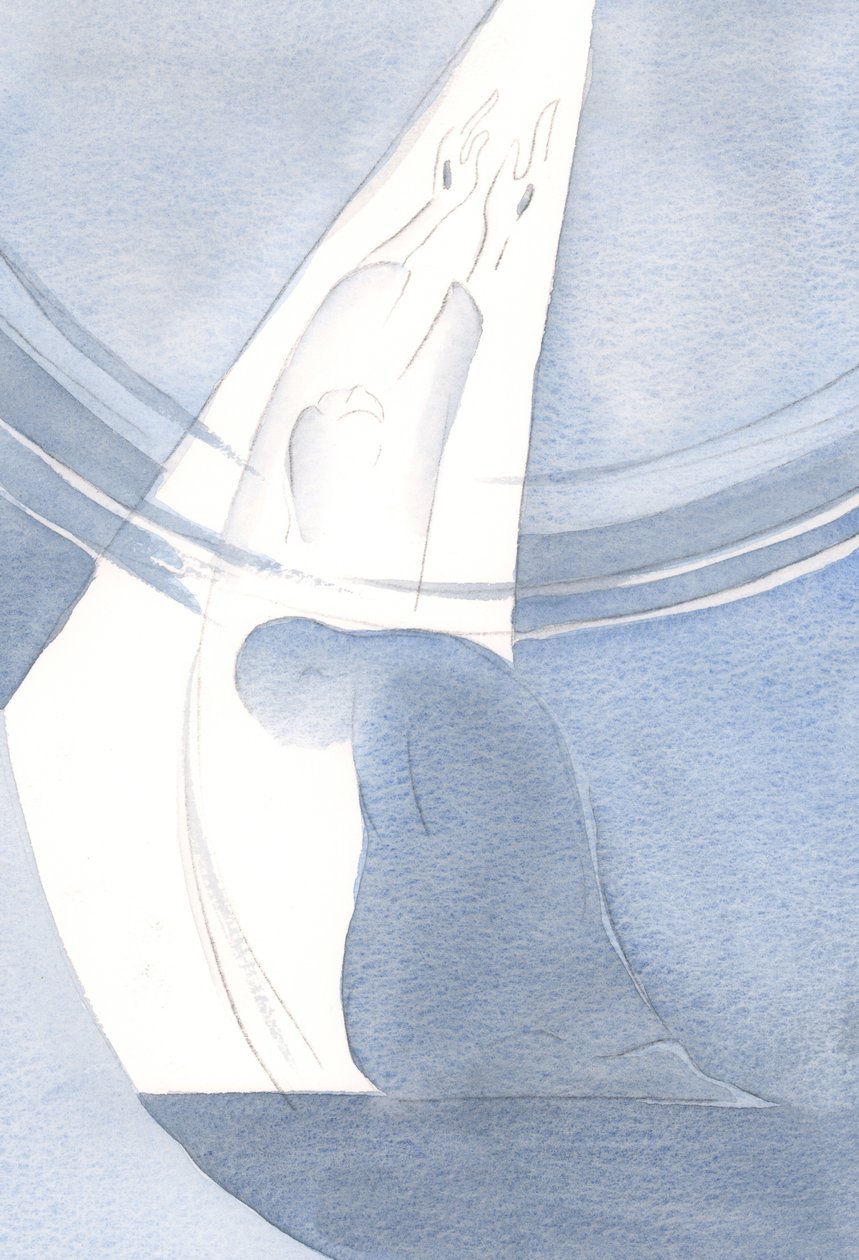 Jeg så, hvordan Kristi liv og offer gennemborer selve himlen og åbner en vej, hvor vi kan følge, for at dele hans herlighed., 2000 (w/c på papir) af Elizabeth Wang