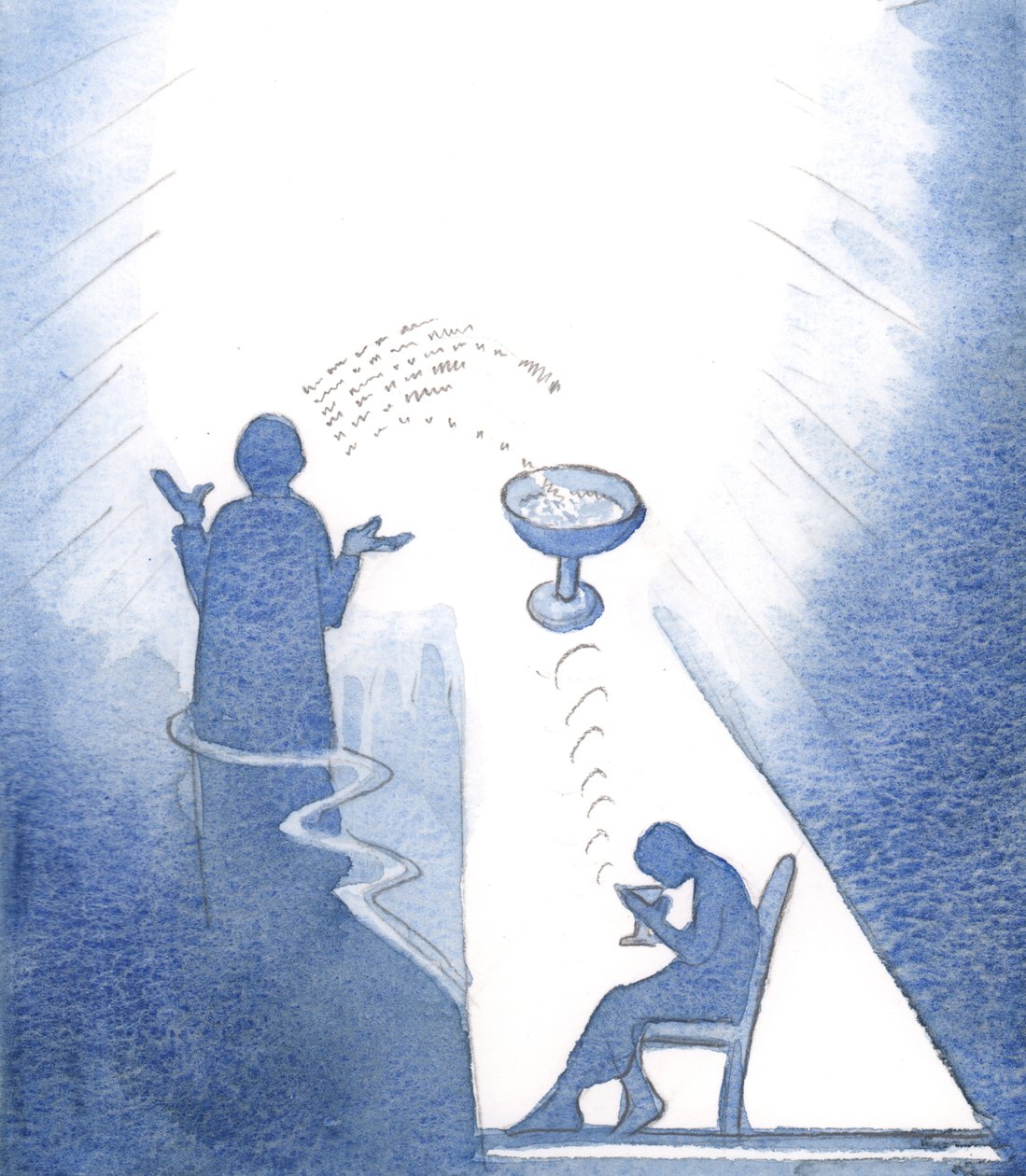 Jeg så, at en enkelt "Hail Mary", der bad for nogens velfærd, bringer øjeblikkelig forfriskning, selvom den ikke bliver genkendt., 2000 (w/c på papir) af Elizabeth Wang