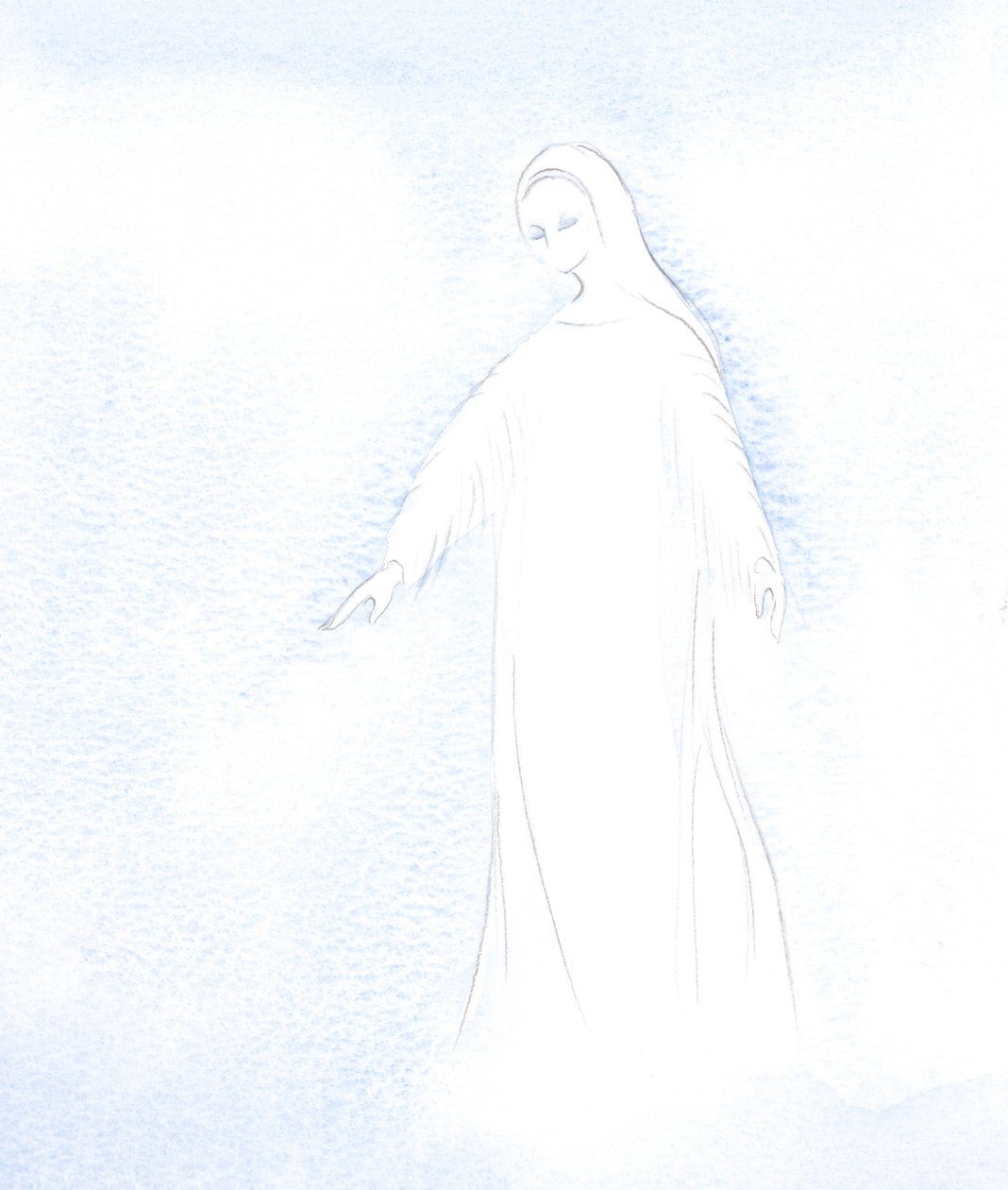 Jeg fik et glimt af vor hellige moder Marias værdighed og af den herlighed, som hun nu modtager i himlen., 2001 (w/c på papir) af Elizabeth Wang