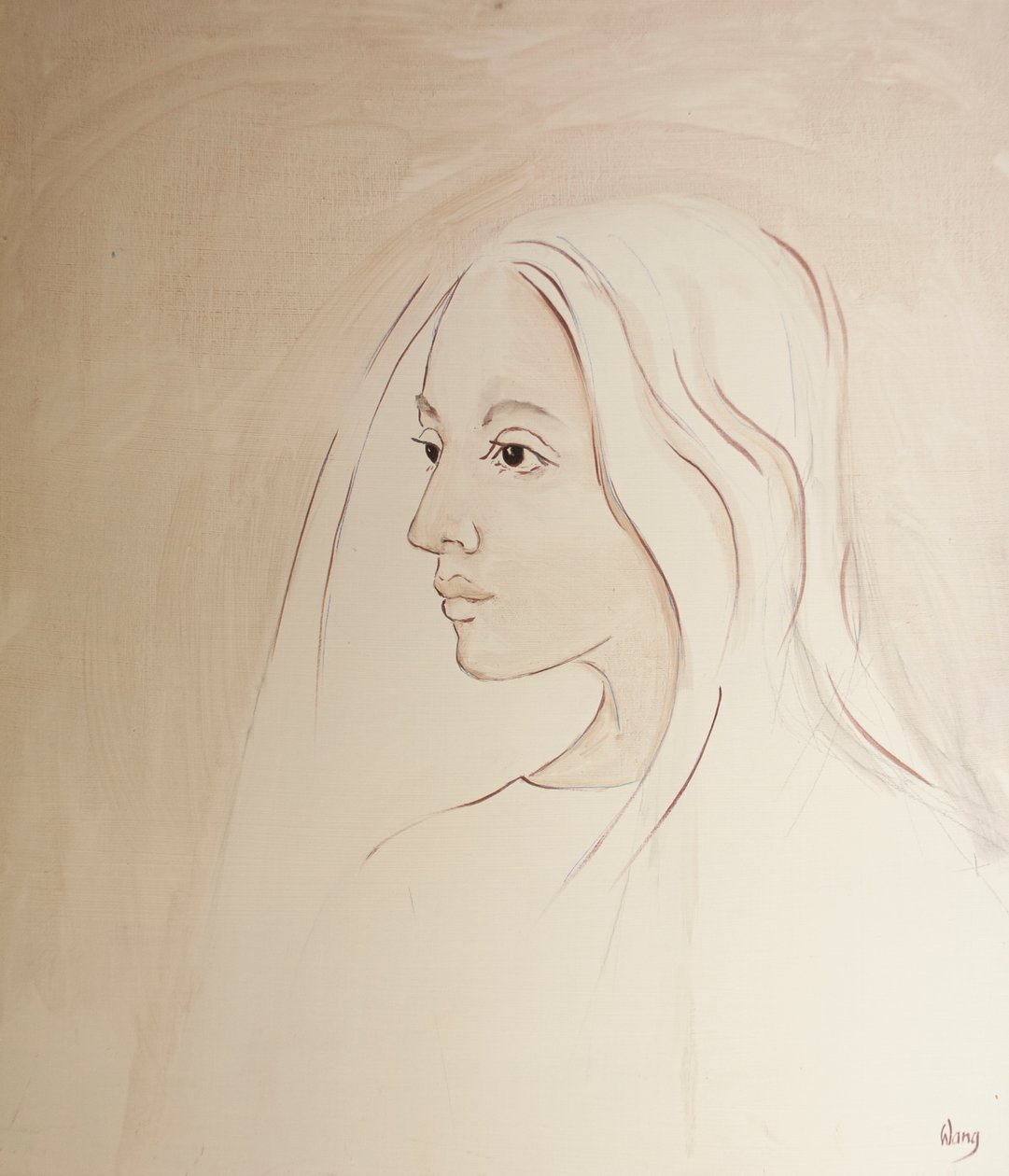 I himlen deler Jomfru Maria sin søns bekymring for alt, hvad der sker på jorden, 2000 (olie om bord) af Elizabeth Wang