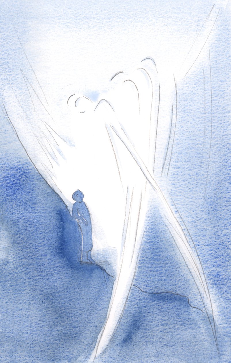 I sin ømhed løftede han min sjæl med engle, i lovprisningen af den hellige treenighed, 2000 (w/c på papir) af Elizabeth Wang