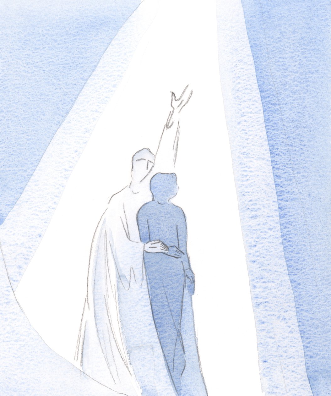 Det er kun ved Kristi kraft og vilje, at vi kan undslippe distraktioner, at gennembore Himlen i ubesværede bønner., 2001 (w/c på papir) af Elizabeth Wang