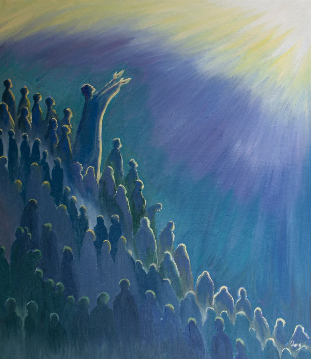 Det er gennem Jesus, som går i forbøn for os ved den hellige messe, at vores bøn stiger til Faderen, i Ånden, 2000 (olie om bord) af Elizabeth Wang