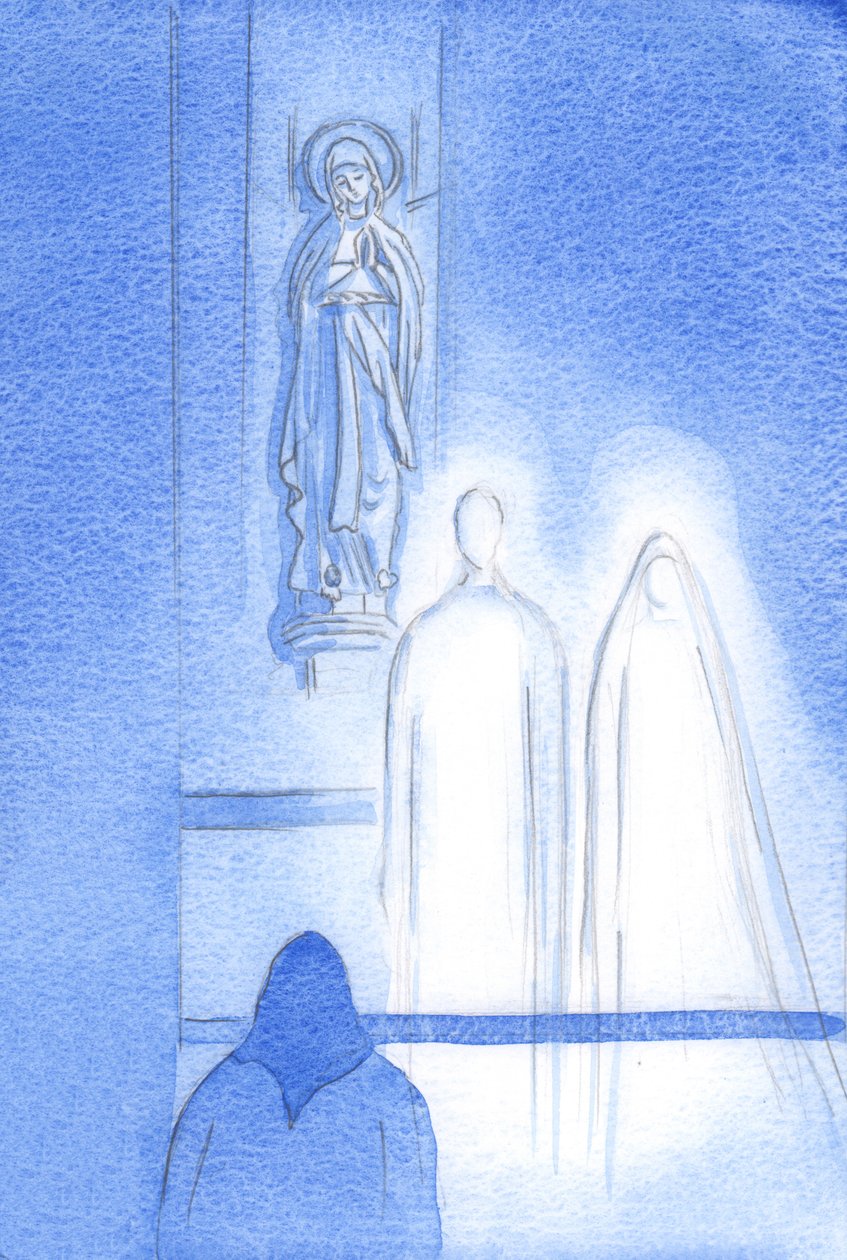 Det behagede Jesus at bringe sin Moder Maria til at være sammen med ham i Lady Chapel og vise mig, hvad jeg tror, 2002 (w/c på papir) af Elizabeth Wang