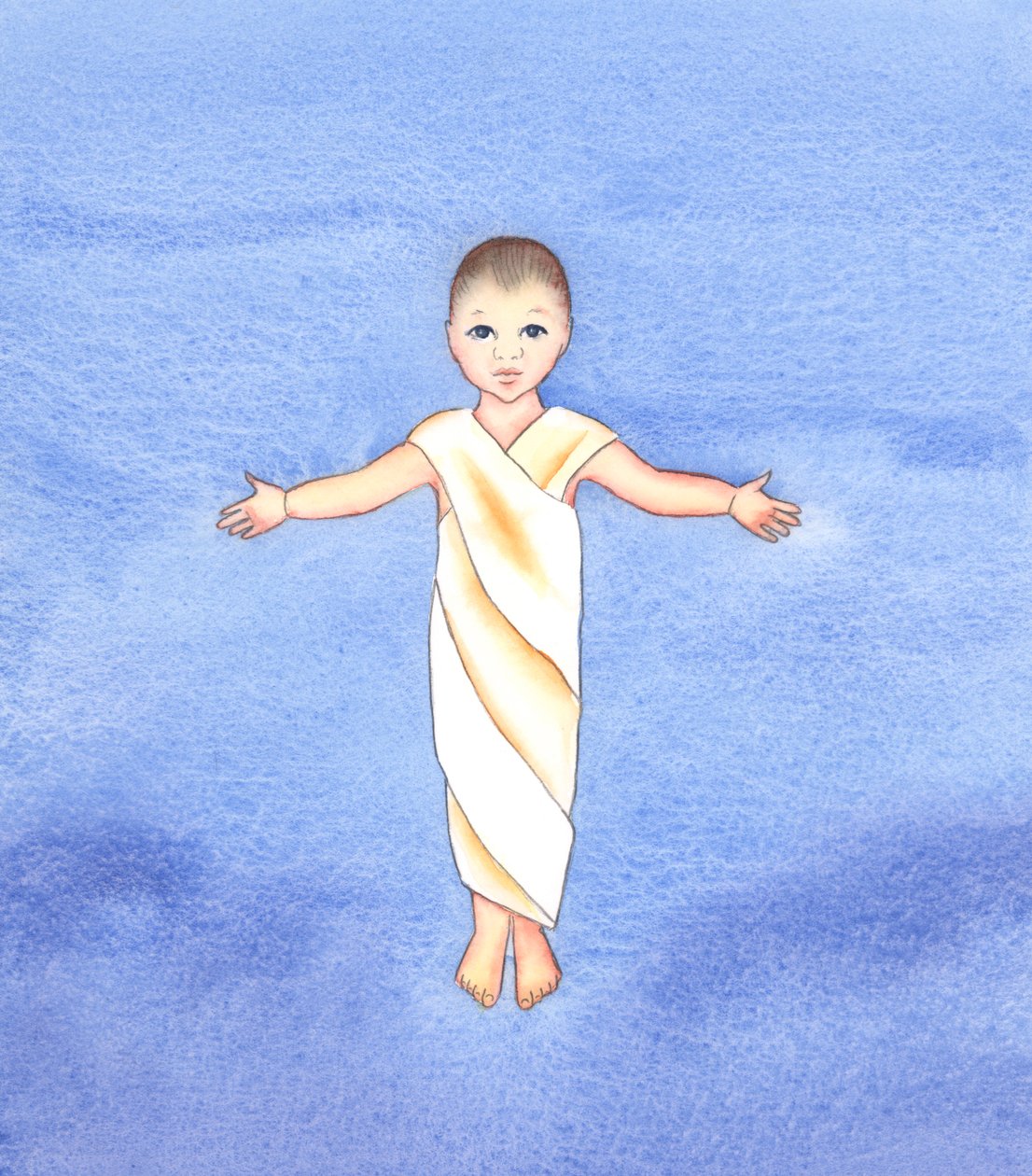 Jesus Kristus er sand Gud, som påtog sig vores menneskelige natur og havde ydmygheden og godheden til at komme iblandt os som et spædbarn, 2003 (w/c på papir) af Elizabeth Wang