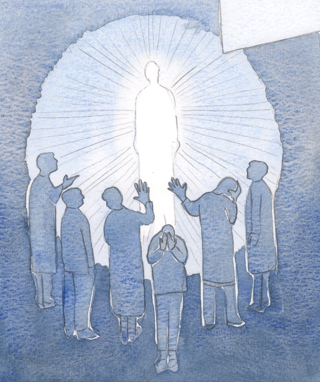 Jesus flammer i himlen med renhed og kraft, 2000 (w/c på papir) af Elizabeth Wang