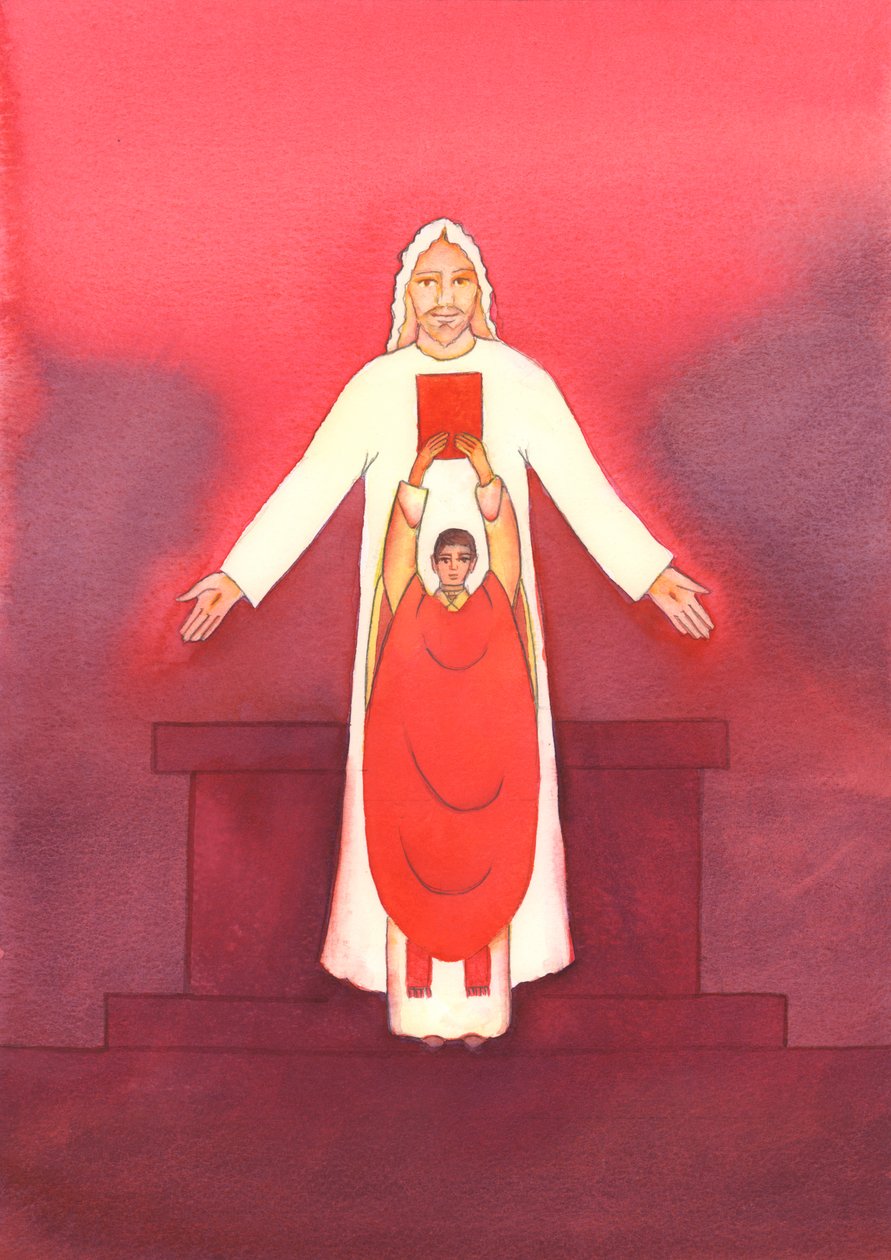 Jesus selv taler til os gennem de hellige skrifter, især når evangeliet forkyndes ved messen, 2003 (w/c på papir) af Elizabeth Wang