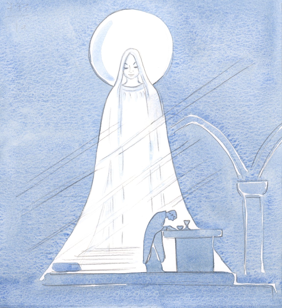 Jesus er i sandhed Marias søn; alt, hvad han har, i sin hellige menneskelighed, kommer fra Hans Hellige Moder, 2000 (w/c på papir) af Elizabeth Wang