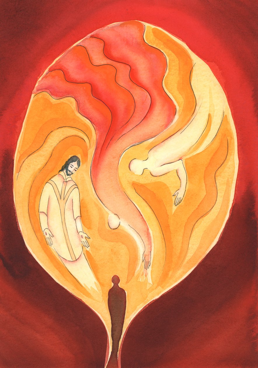 Jesus, vor ypperstepræst, trækker os gennem Helligånden ind i Faderens kærlighed, 2003 (w/c på papir) af Elizabeth Wang