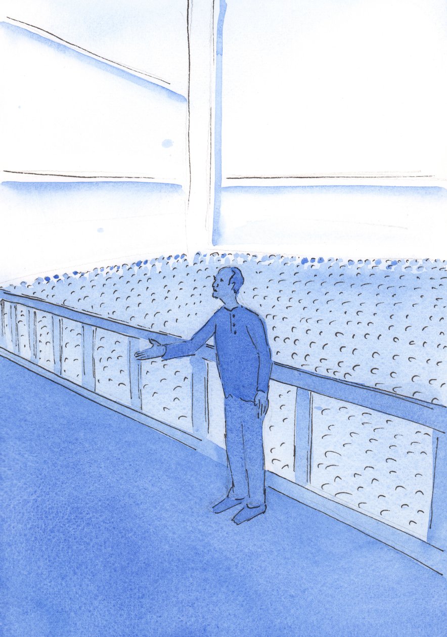 Ligesom en fabriksarbejder taler godt for sine medarbejder, sådan går Kristus, som er sandt menneske, effektivt i forbøn for os, hans relationer, 2002 (w/c på papir) af Elizabeth Wang
