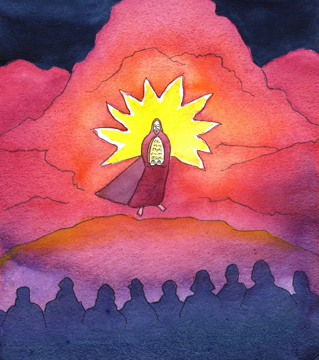 Moses bringer de ti bud ned, 2001 (w/c på papir) af Elizabeth Wang