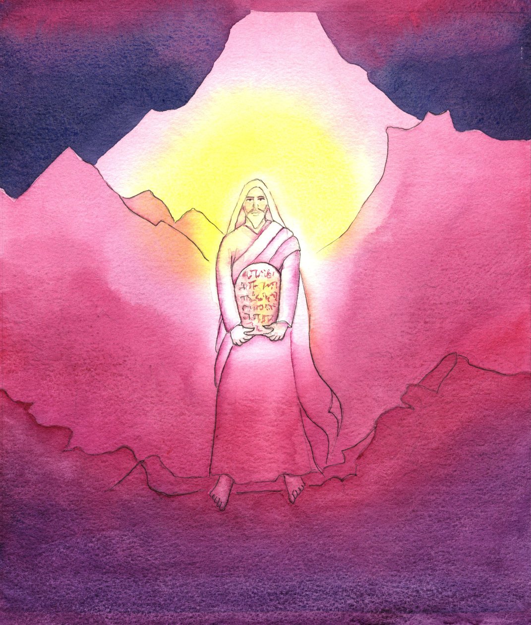 Moses bringer de ti bud ned, 2001 (w/c på papir) af Elizabeth Wang