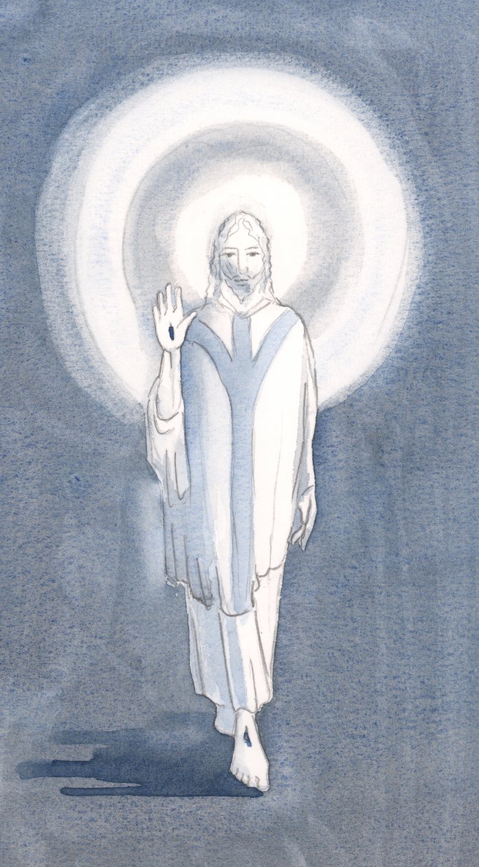 En dag, ved den hellige messe, så jeg Jesus stå iblandt os, 2000 (w/c på papir) af Elizabeth Wang