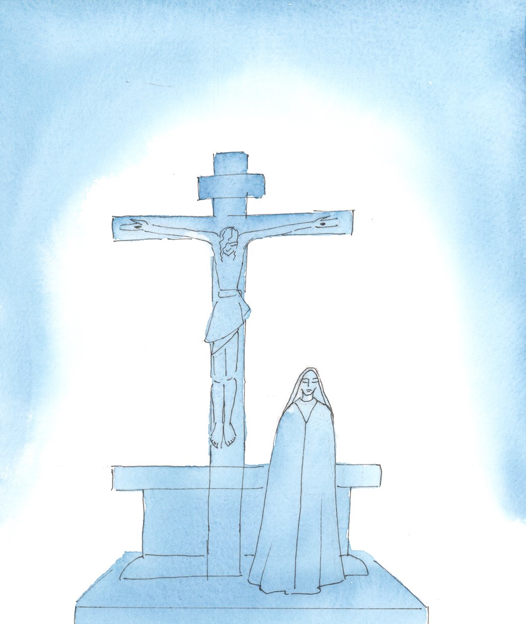 Vor Frue af Sorger: Vor Frue led i sandhed forfærdeligt, da Jesus Kristus, hendes elskede søn, døde i pinsler på korset, 2005 (akvarel på papir) af Elizabeth Wang