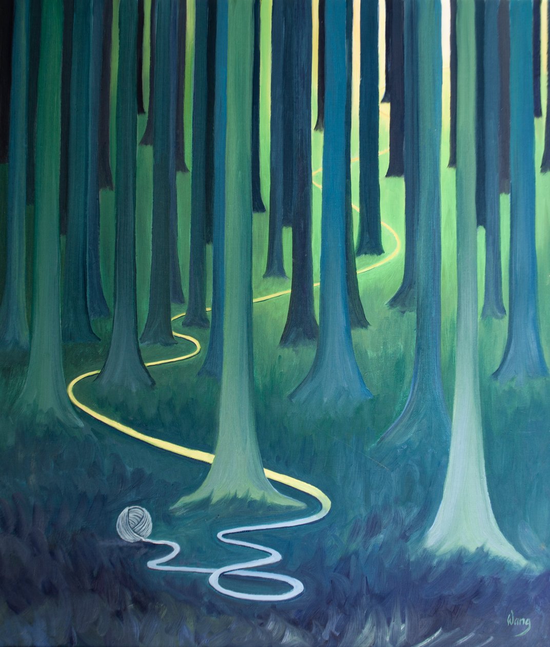 Vores daglige pligter er som en gylden snor, der viser os Guds vilje og fører os til himlen, 2001 (olie om bord) af Elizabeth Wang