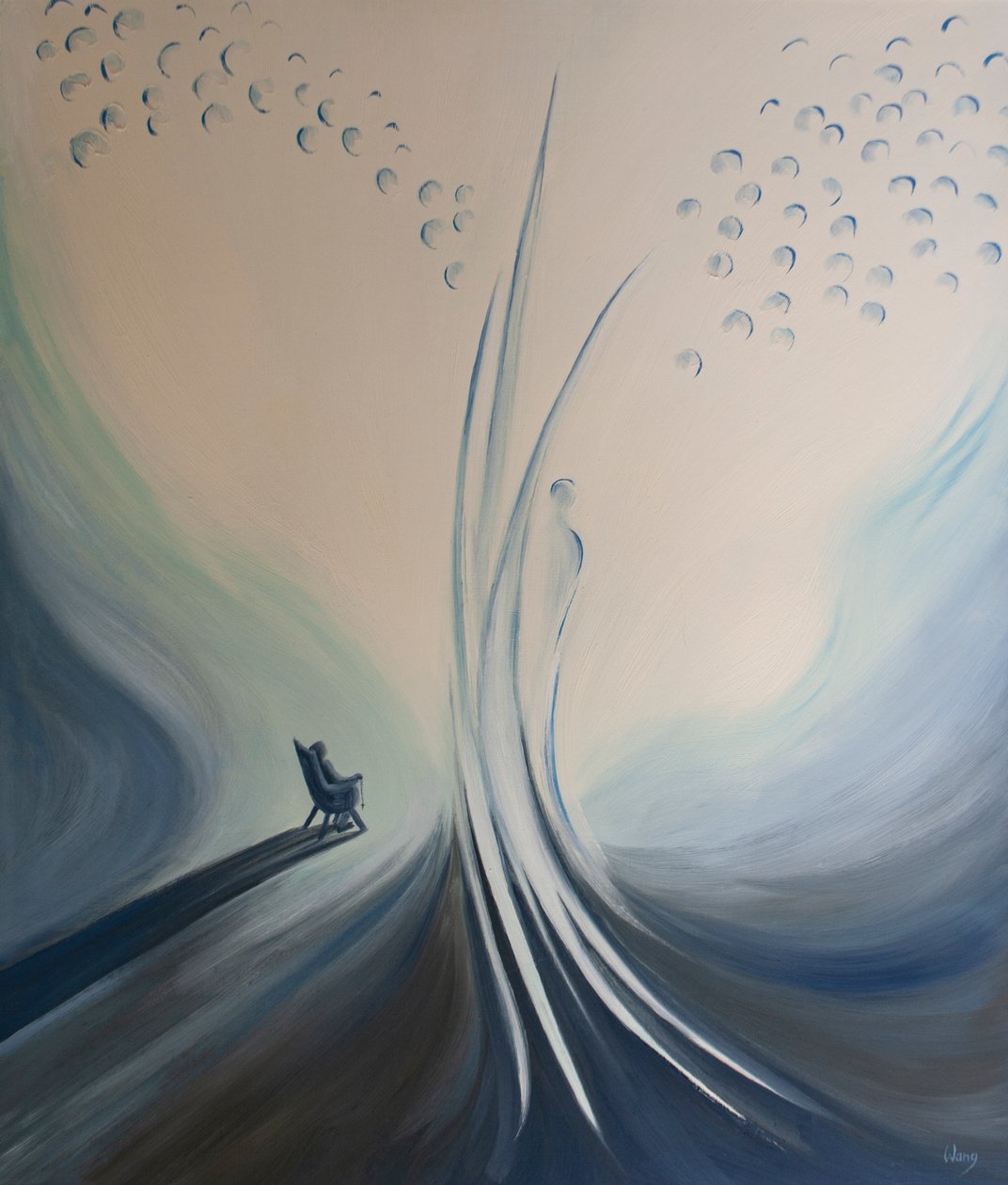 Vores personlige bønner og hengivenheder, såsom rosenkransen, forener os til himlen og glæder vores skytsengel, 2001 (olie om bord) af Elizabeth Wang