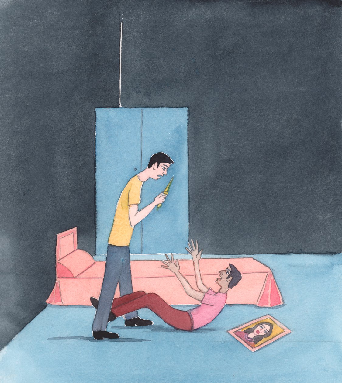 Folk handler helt imod Gud og hans love, når de truer med at dræbe eller dræber andre for at afgøre en privat fejde eller en familie- eller klanhævn - eller i bandekrig, 2005 (akvarel på papir). af Elizabeth Wang