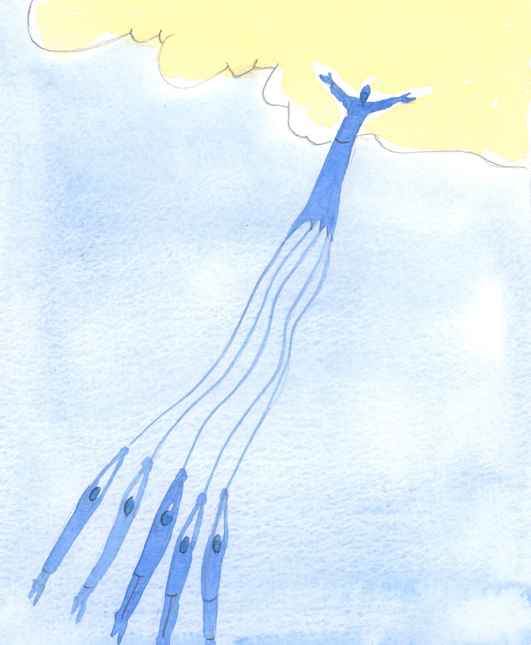 Folk kan blive kraftigt hjulpet og draget mod himlen af det gode eksempel og bønner fra dem, der allerede er gået til himlen, 2003 (w/c på papir) af Elizabeth Wang