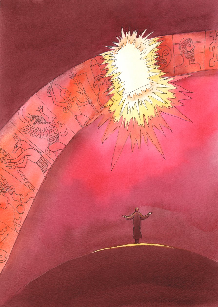 Folk har mange ideer om Gud, men kun Jesus - som et vindue til Himlen - giver os direkte adgang til Gud Faderen, 2004 (w/c på papir) af Elizabeth Wang