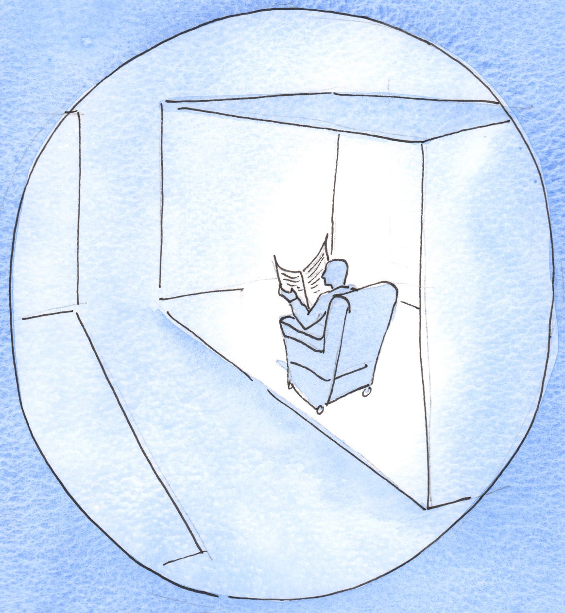 En, der ikke åbner sit hjerte, mens han beder med en anden person, er som en mand, der kun kigger gennem sin døråbning, men ikke rejser sig for at hilse på andre mennesker, 2003 (w/c på papir) af Elizabeth Wang
