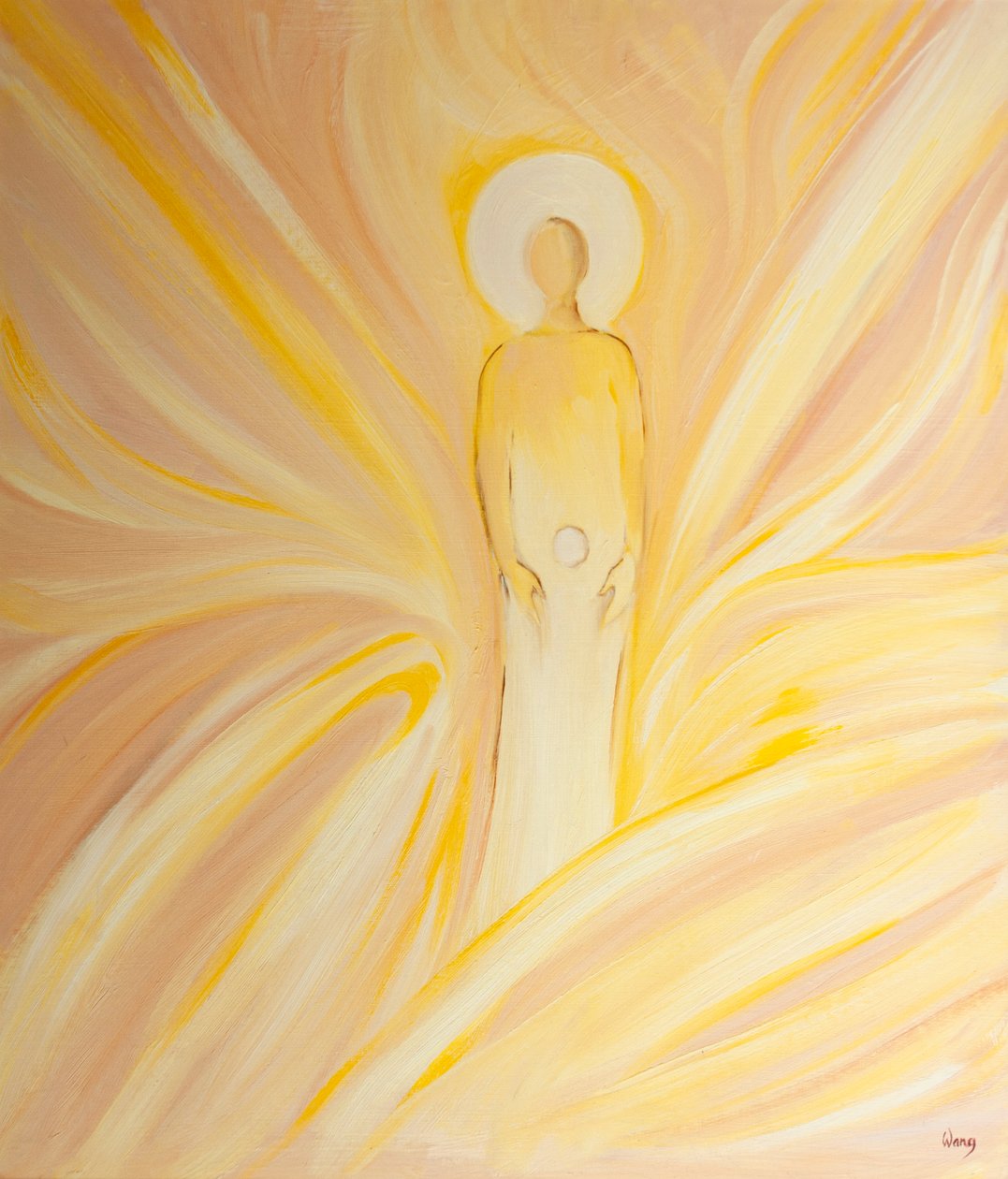 Den hellige Anne undfangede i sit liv den Ulastelige, som en vært; Jomfru Maria, der ville blive Guds Moder, 2000 (olie om bord) af Elizabeth Wang