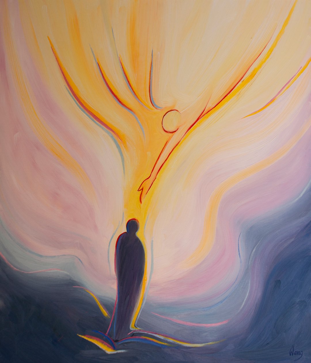 Helligånden er som ild fra himlen, der bringer os hans kærlighed, renhed, visdom og kraft, 2002 (olie om bord) af Elizabeth Wang