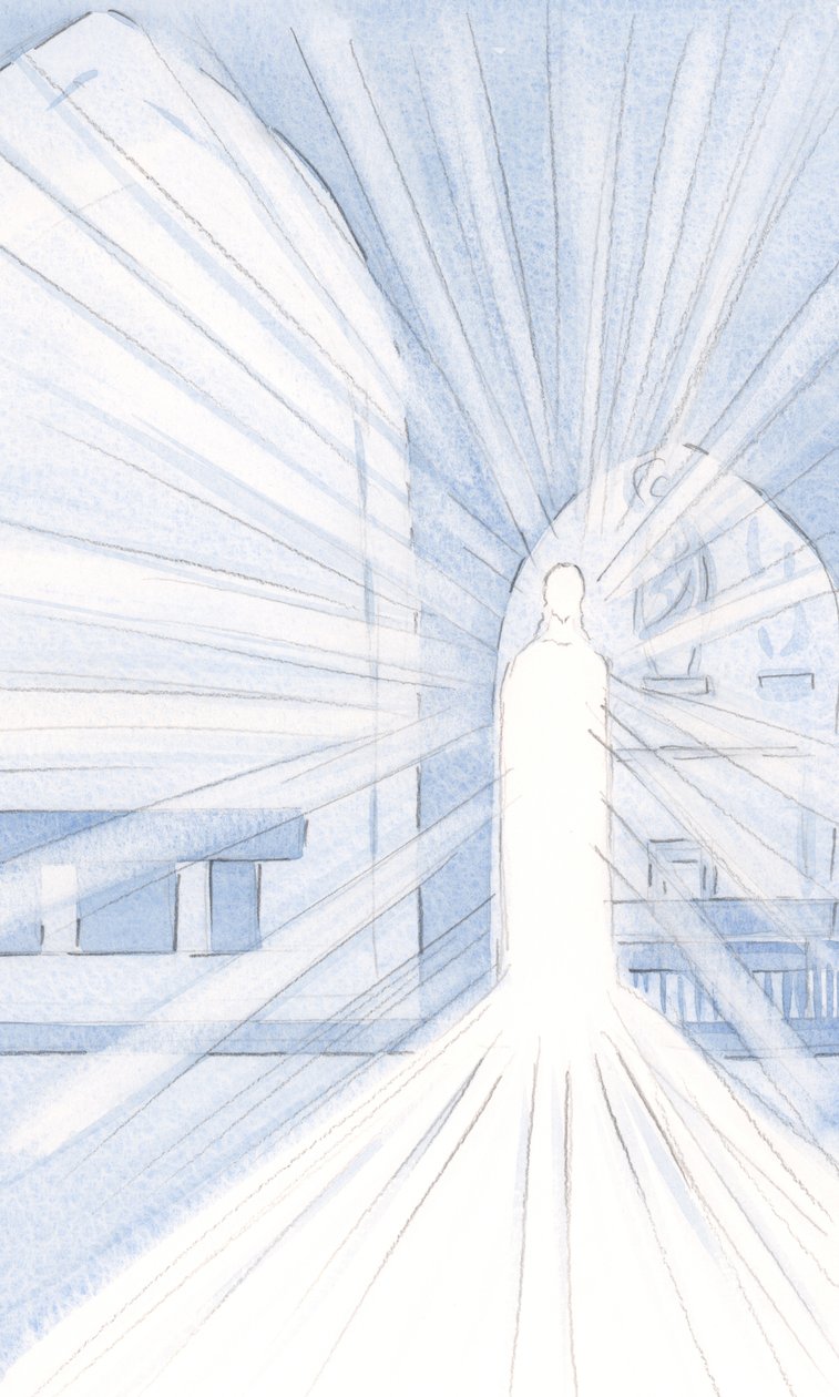 Kristi lys i det hellige sakramente udgyder sin udstråling i vores kirke og over hele verden, 2000 (w/c på papir) af Elizabeth Wang