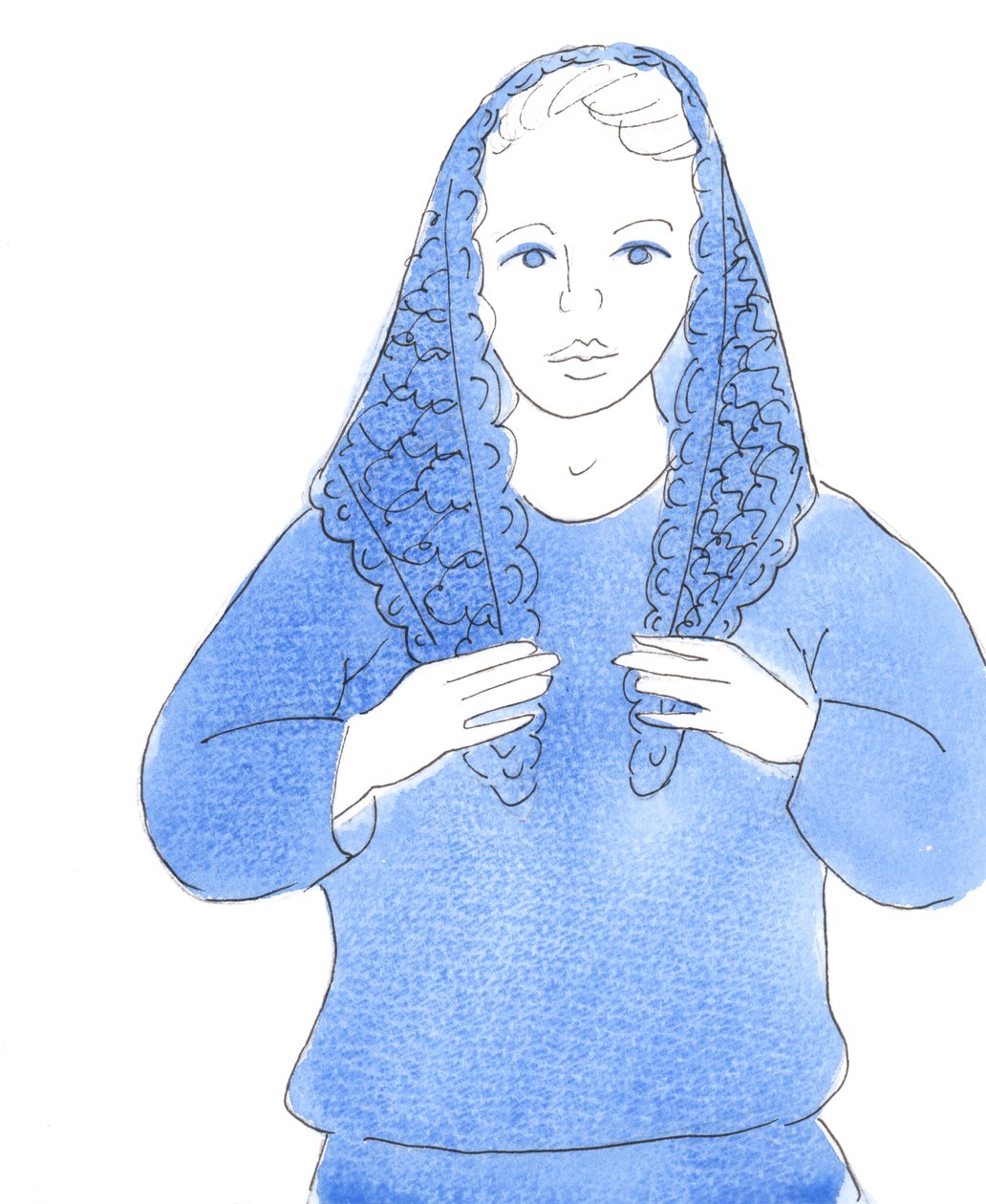Herren bad mig om at tegne et billede af en kvinde, der bærer sin mantilla i kirken i overensstemmelse med gammel skik, 2004 (akvarel på papir) af Elizabeth Wang