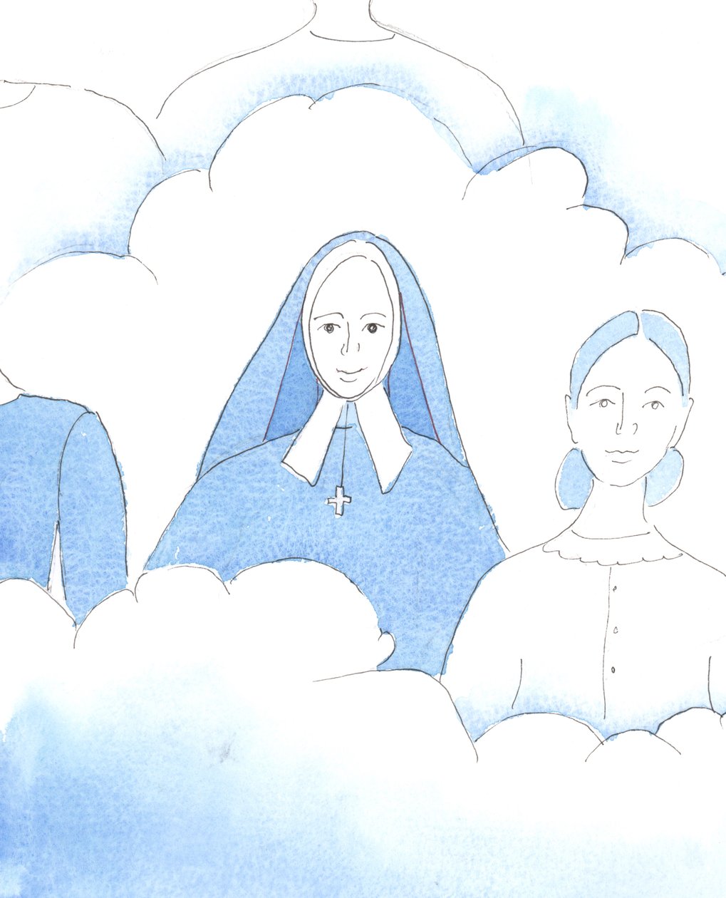 Herren viste mig den hellige Bernadette, som er lykkelig i himlen nu sammen med de andre helgener efter sit korte og smertefulde liv, 2005 (akvarel på papir). af Elizabeth Wang