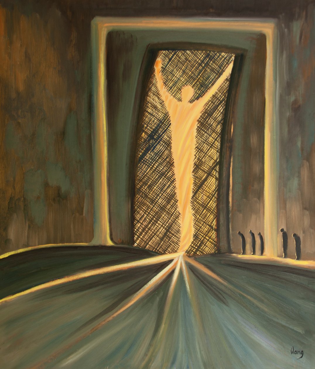 Jesu Offer har gjort en levende åbning gennem forhænget til det Allerhelligste, til Guds lys, så vi kan komme ind i Himlen, 2000 (olie ombord) af Elizabeth Wang