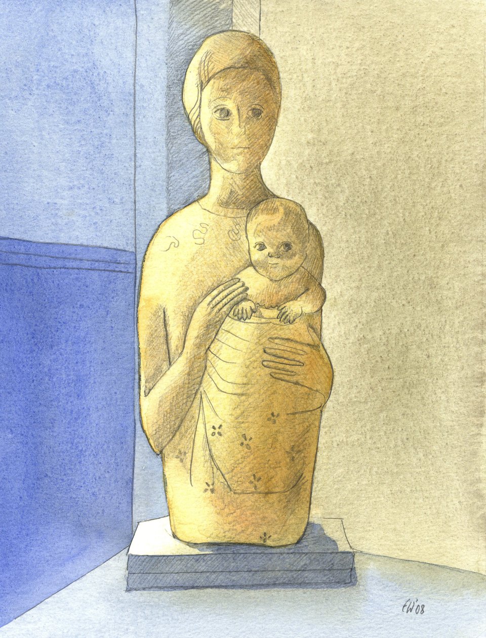The Virgin and Child, 2001 (w/c på papir) af Elizabeth Wang