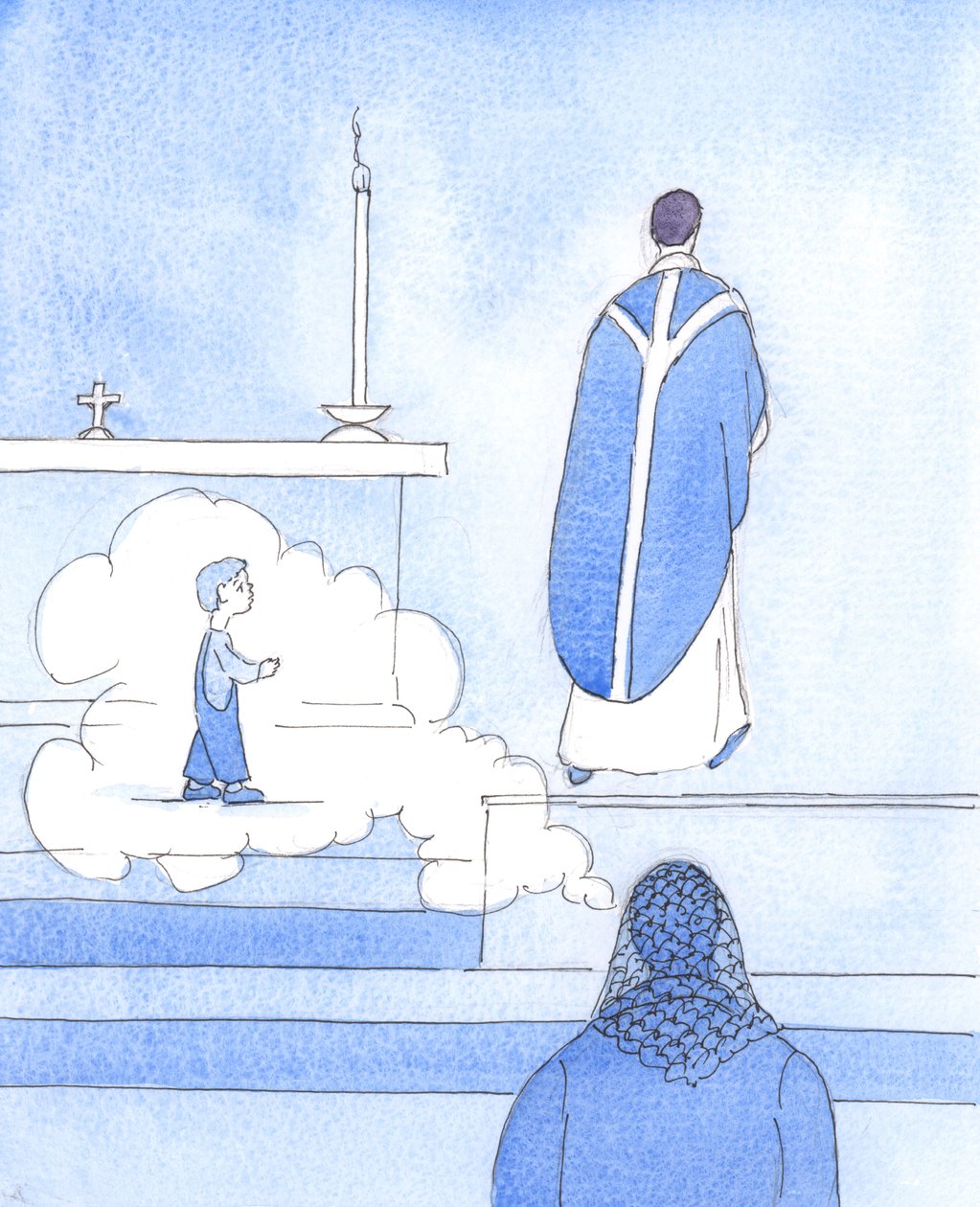 En præstes mor bør anerkende sin rolle i udviklingen af hans kald, 2005 (akvarel på papir) af Elizabeth Wang