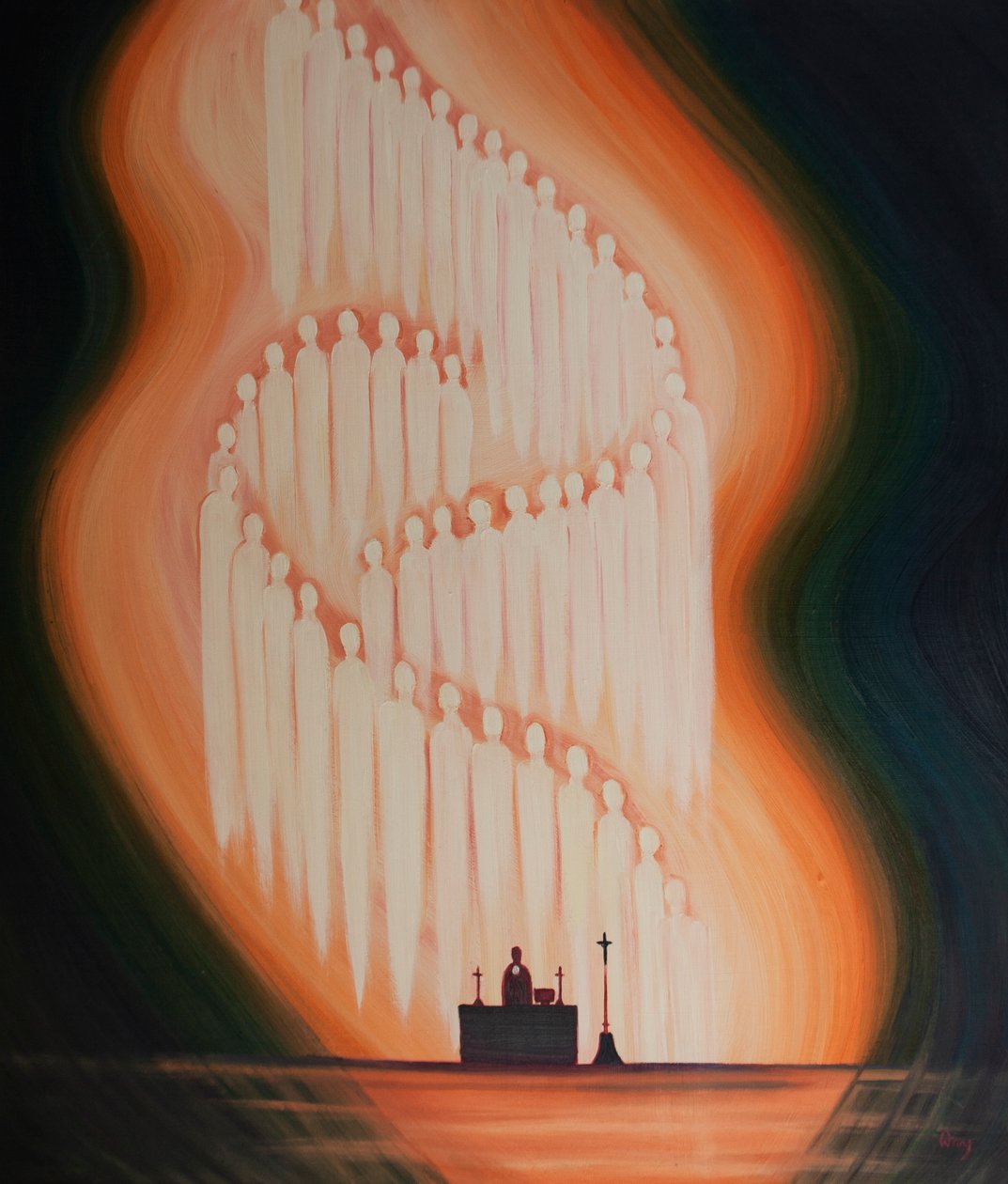 De hellige er til stede hos os under hver messe, 2001 (olie om bord) af Elizabeth Wang