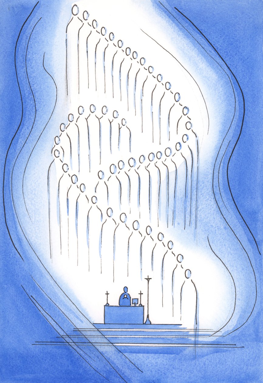 De hellige er til stede hos os i helligdommen, 2001 (w/c på papir) af Elizabeth Wang
