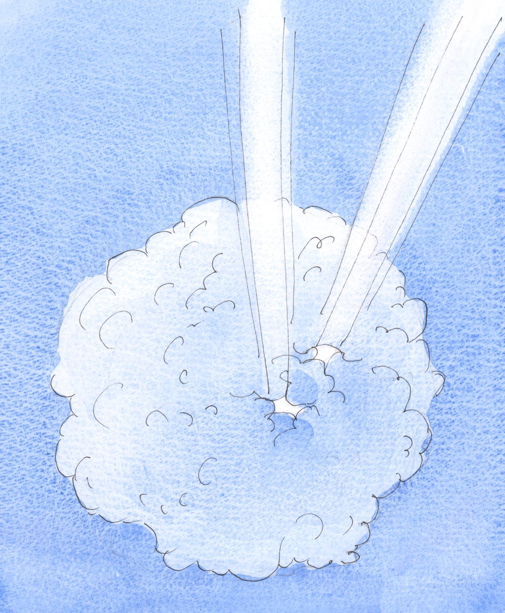 De synder og den selvkærlighed, der vises i vores verden, dækker vores verden som en altomfattende sky, 2005 (akvarel på papir) af Elizabeth Wang