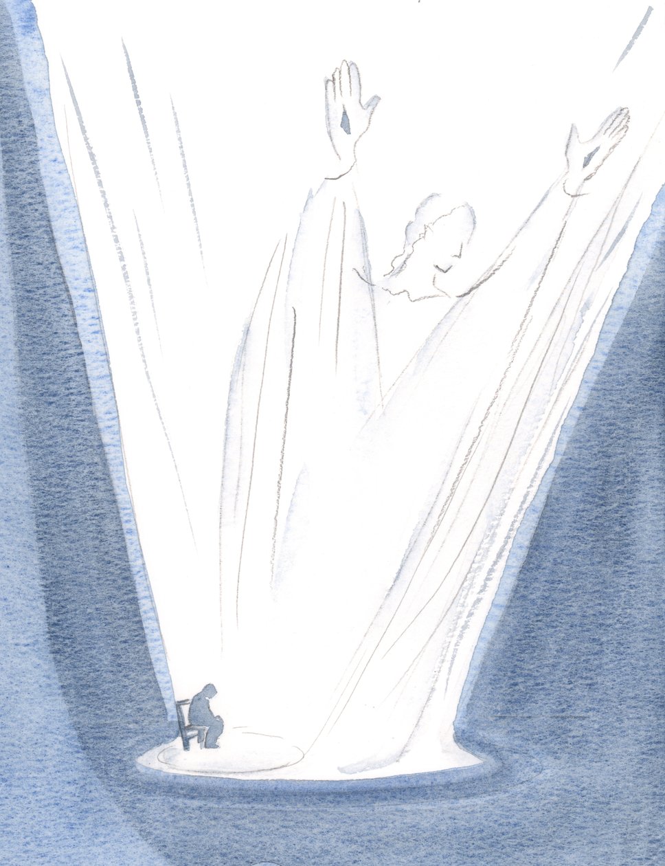 Den lille bøn, der stiger fra mig og fra Kristus, er herlig og gigantisk., 2000 (w/c på papir) af Elizabeth Wang