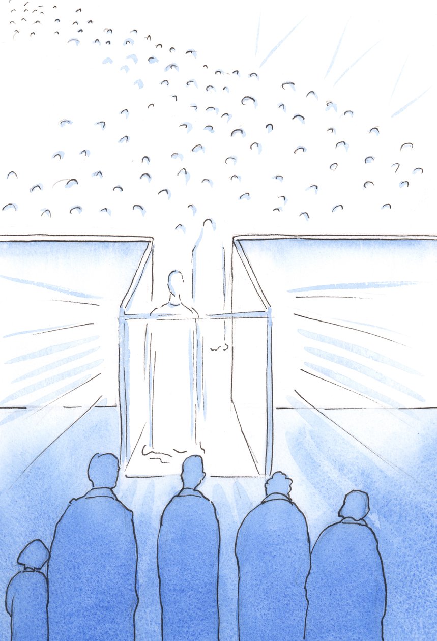 Tabernaklet er som en gang til Himlen, hvor vi kan møde Kristus og hans hellige og forberede os til Himlen ved livets afslutning, 2002 (w/c på papir) af Elizabeth Wang
