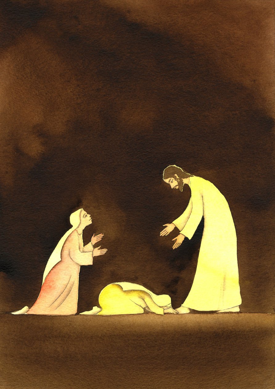 The two Marys with the Risen Christ, 2001 (w/c på papir) af Elizabeth Wang