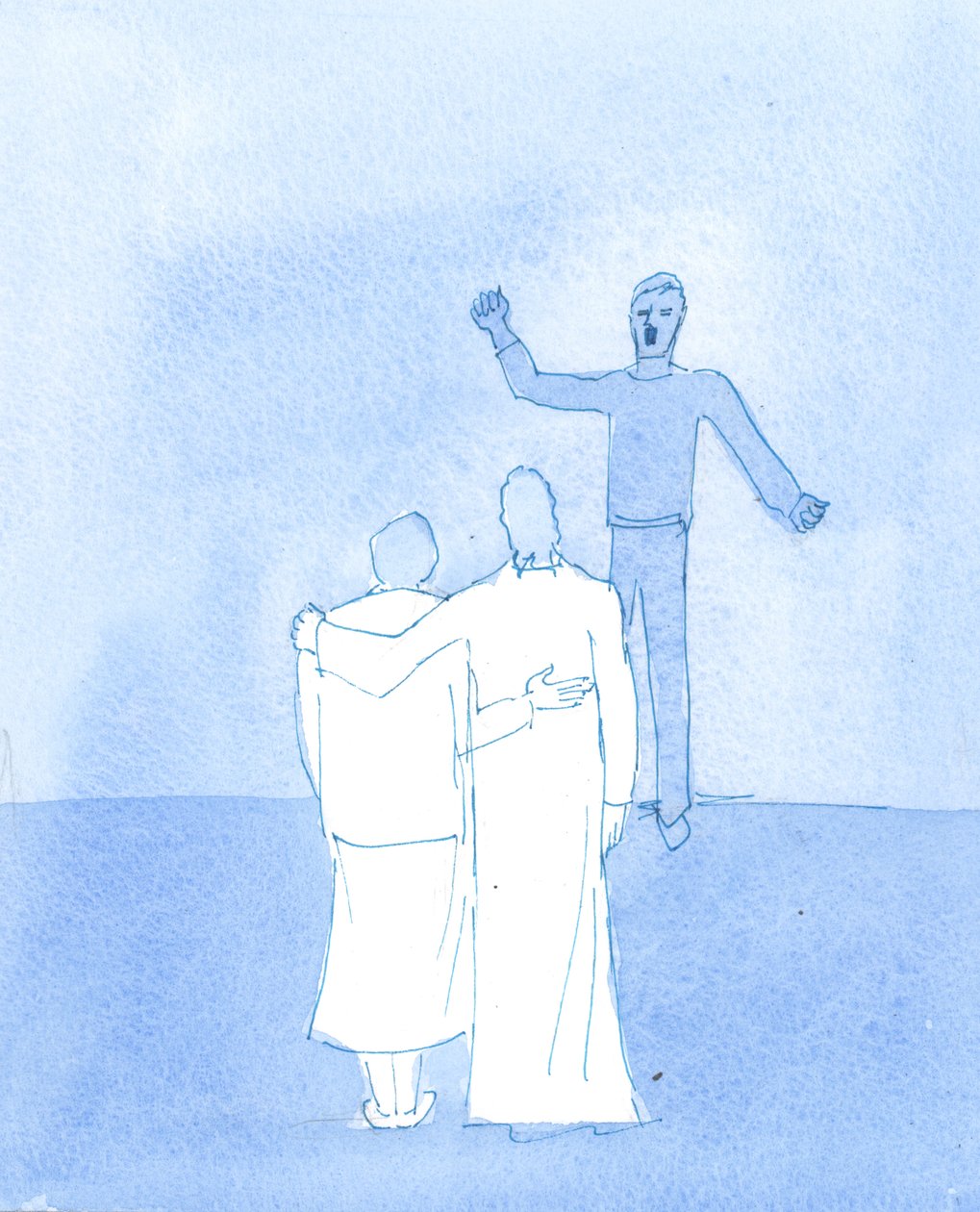 Foreningen mellem Kristus og mig selv er så tæt, at den, der sårer mig, må såre Kristus, 2004 (w/c på papir) af Elizabeth Wang