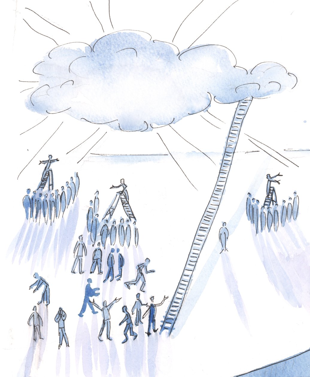 Der er mange velmenende mennesker, der tilbyder folkemængderne meget forskellige ideer om Gud, 2004 (w/c på papir) af Elizabeth Wang