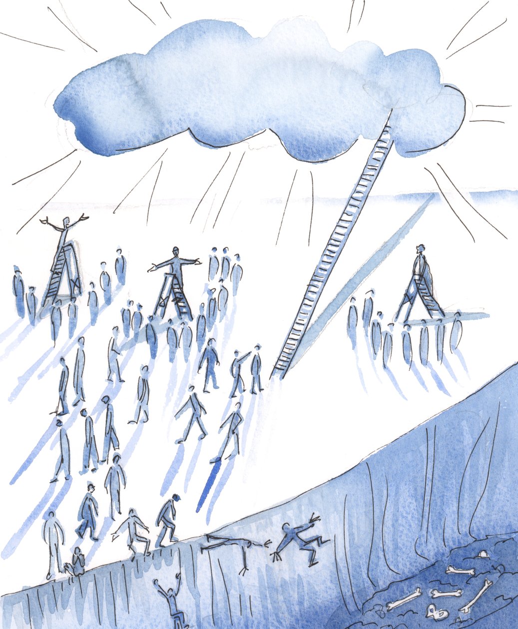 Der er rigtig mange velmenende mennesker, der tilbyder folkemængderne meget forskellige ideer om Gud, 2004 (w/c på papir) af Elizabeth Wang