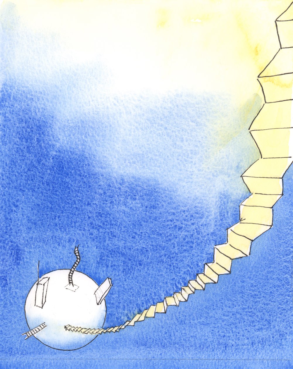 Der har været mange forsøg fra mænd på at nå himlen, 2004 (w/c på papir) af Elizabeth Wang