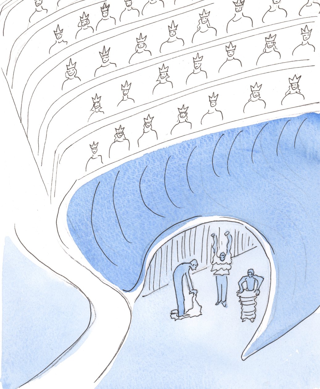 Der er et sted ikke langt fra himlen, kaldet skærsilden, hvor folk ankommer for at forberede sig til himlen, 2004 (w/c på papir) af Elizabeth Wang