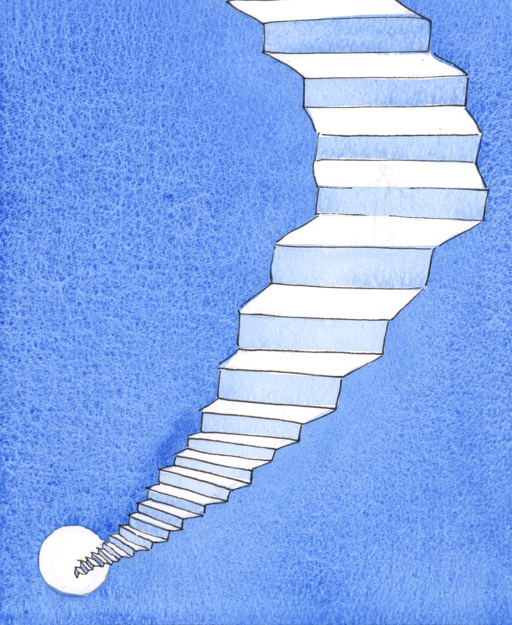 Der er kun én vej over den mørke afgrund, som adskiller jorden fra himlen, 2004 (w/c på papir) af Elizabeth Wang