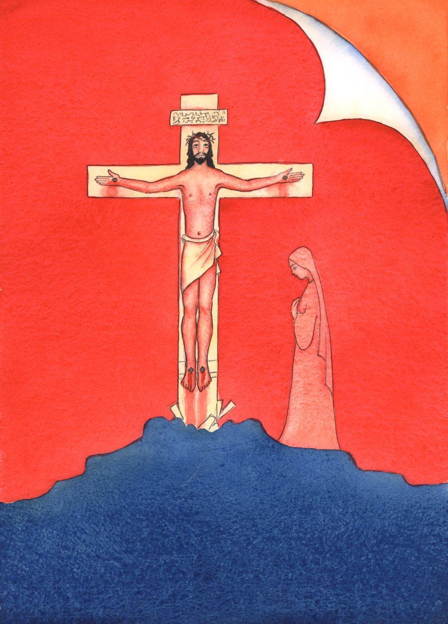 De Kristi venner i dag, som ikke gider gå til messe, opfører sig som Kristi venner for længe siden, der stak af, da Kristus blev arresteret og korsfæstet., 2004 (w/c på papir) af Elizabeth Wang