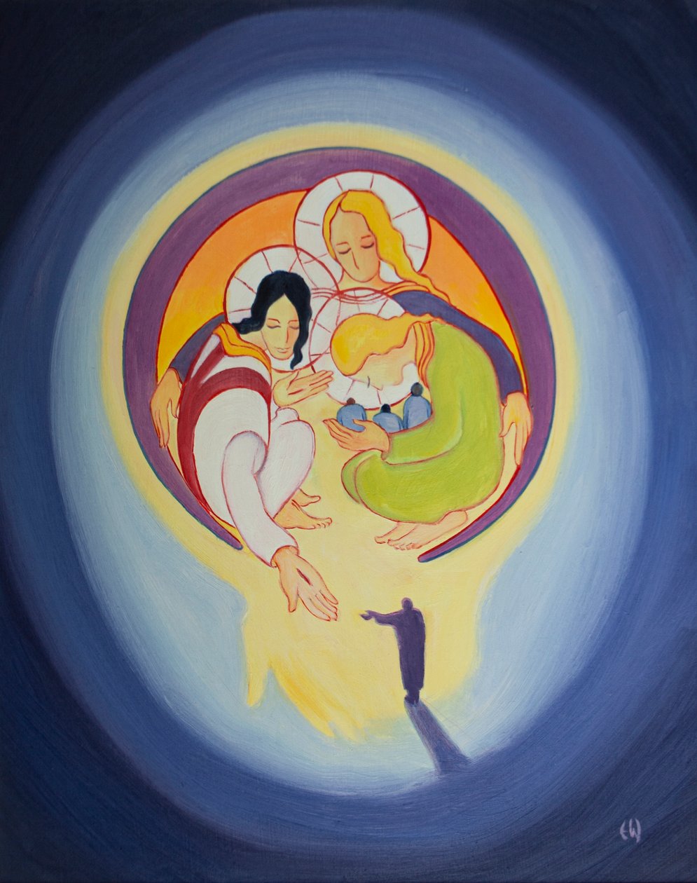 Gennem omvendelse og tro på Kristus tillader vi ham at trække os ind i hjertet af den hellige treenighed, 2001 (olie om bord) af Elizabeth Wang