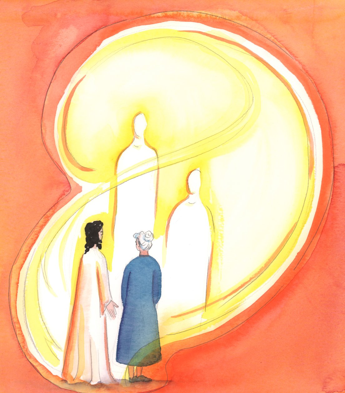 At tale til Kristus er også at tale til Faderen og Helligånden, eftersom de tre guddommelige personer er én Gud, udelt, 2005 (akvarel på papir). af Elizabeth Wang